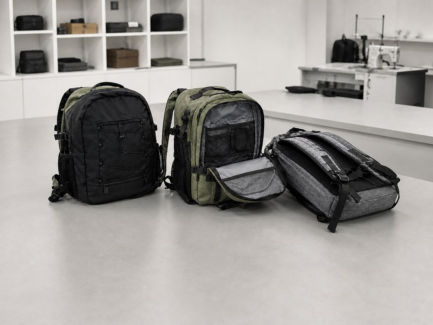 Custom Backpack Manufacturer clean product main view on light grey background