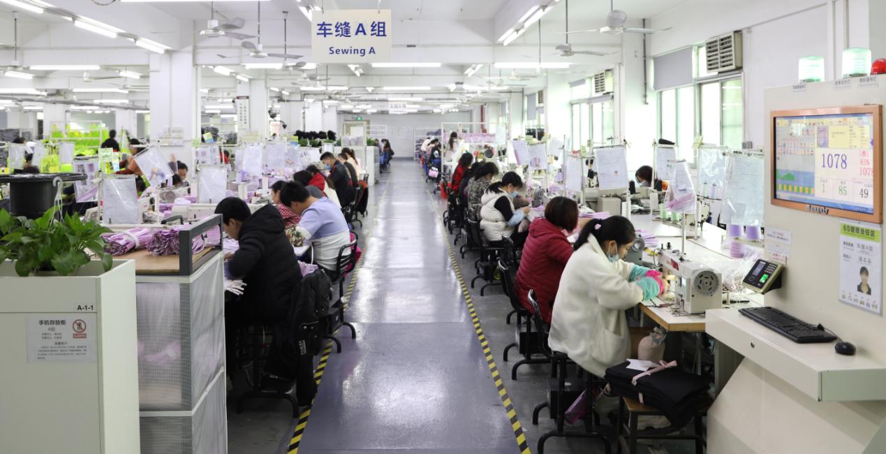 Sewing line with digital kanban displays